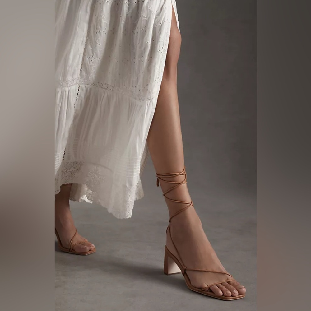 Loeffler Randall Cosette Sandals Lace Up Block Heel Beige Nude